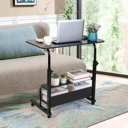 Adjustable Height Mobile Computer Desk for Small Space Rolling Table with Wheels Desk Home Office Study Desk Portable for Bedrooms Work Size 31.5x15.7 Inch Black with Storage Gaming Table B