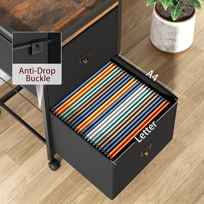 Garvee File Cabinet with 2 Drawers, Mobile Filing Cabinet Fits Letter Size or A4, Fabric Vertical File on Wheels, Home Office Small Under Desk Filing Storage Cabinets, Black