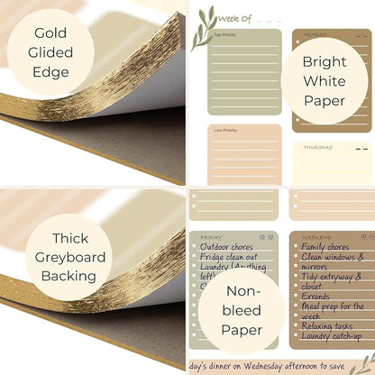 BLU MONACO | Earth Tones Weekly To-Do Notepad | 52-Sheet Tear-Off Weekly Planner with Goals & Priorities | Natural Desk Organizer with Calendar Layout