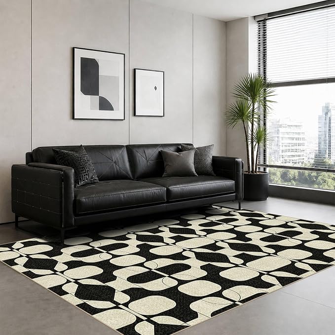Latte&Fog 4x6 Rug for Living Room, Modern Abstract Washable Area Rug, Boho Non Slip Low Pile Throw Carpet for Indoor Bedroom, Dining Room, Office, Dorm, Classroom, Farmhouse and Kids Room