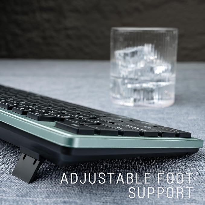Wireless Keyboard and Mouse, 2.4GHz Cordless Silent Keyboard Mouse Combo, Optical Mouse, Plug and Play USB Receiver, Compatible with Windows, Mac, Laptop, and PC – Ideal for Office Use（Black Green）