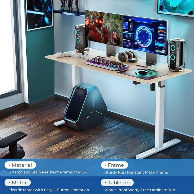 Our Modern Space Height Adjustable 55" Electric Standing Desk - Upgraded Ultra Durable Home Office Large Rectangular Computer or Laptop Sit Stand Workstation - 55 x 24 Inch