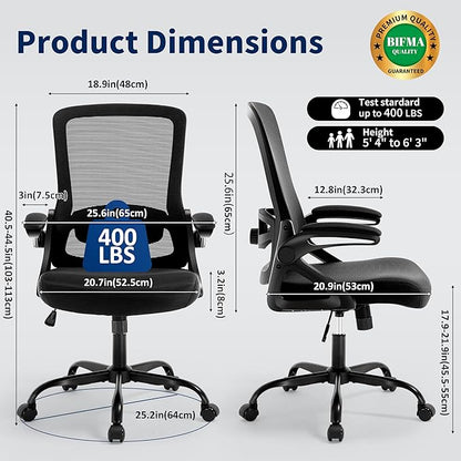 Ergonomic Office Chair, Desk Chair with Adjustable Lumbar Support, Breathable Mesh Comfy Computer Chairs with Flip-up Armrests Executive Task Chair for Adults Home Office (4Pcs)