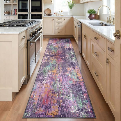 RELEANY Washable Area Rugs 2'x6' Non-Slip Modern Abstract Soft for Living Room Entryway Bedroom Kitchen, Print Pattern, Purple Orange Blue Green Rust Red Colorful