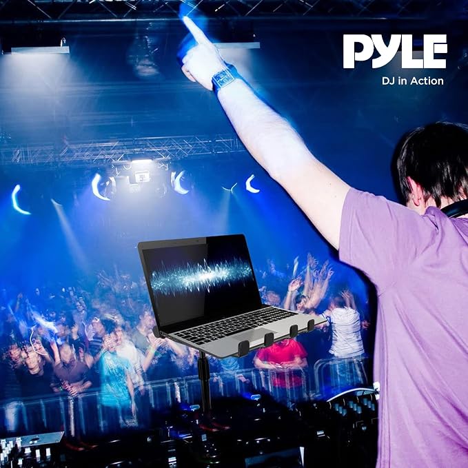 Pyle Portable Folding Laptop Stand - Standing Table with Adjustable Angle, Foldable Height and Four Prong Anti-Slip Tray for iPad, Tablet, DJ Mixer, Workstation, Gaming and Home Use - PLPTS55