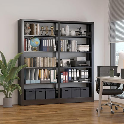 5-Tier Industrial Bookshelf, Black Bookcases and Bookshelves,Tall Metal Bookshelf Storage Organizer,Freestanding Book Shelf for Living Room,Home Office (Black, Shelf-2)