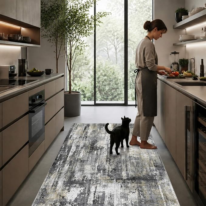 Latte&Fog 4x6 Rug for Living Room, Modern Abstract Washable Area Rug, Boho Non Slip Low Pile Throw Carpet for Indoor Bedroom, Dining Room, Office, Dorm, Classroom, Farmhouse and Kids Room