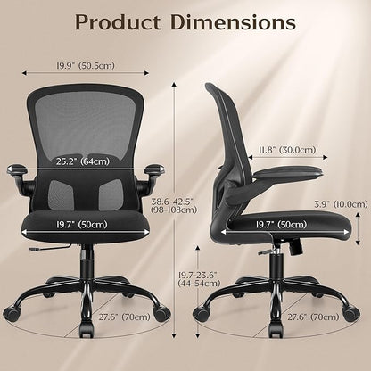 FelixKing Office Desk Chairs, Ergonomic PC Desk Chair with Wheels, Adjustable Lumbar Support and Height, Swivel Computer Chair with Flip-up Armrests, Ergo Mesh Backrest for Working (Black, Pack of 4)