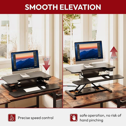 SANODESK 32" Electric Standing Desk Converter,Height Adjustable Riser for Office Home, Monitor and Laptop Workstation with Large Keyboard Tray, Black Color