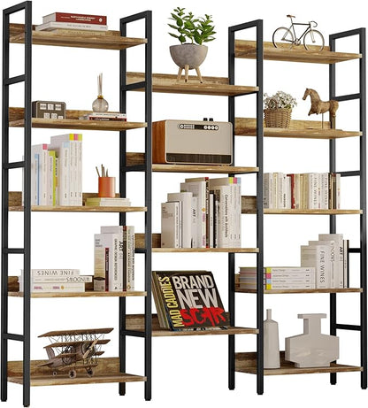 IRONCK Book Shelf, Bookshelves and Bookcases, 5 Tiers Bookshelf with Baffles, Large Bookshelf with Metal Shelving, Triple Wide Shelves for Living Room, Home Office