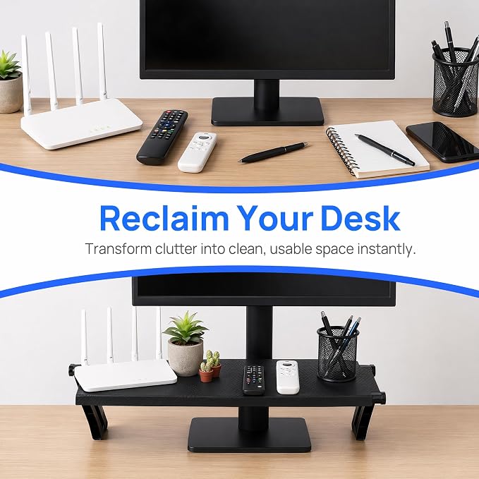 11.5 Inch Adjustable Screen Top Shelf Organizer for TV Computer Monitor Flat Screen, TV Mount Top Shelf Used to Place Soundbar Cable Box Speakers Apple TV Play-Station Camera Frames Remote