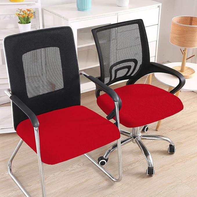 Smiry Stretch Jacquard Office Computer Chair Seat Covers, Removable Washable Anti-dust Desk Chair Seat Cushion Protectors - Red