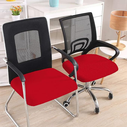 Smiry Stretch Jacquard Office Computer Chair Seat Covers, Removable Washable Anti-dust Desk Chair Seat Cushion Protectors - Red