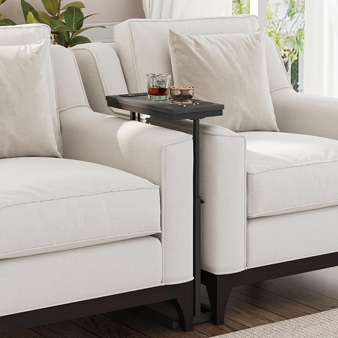 TUTOTAK End Table with Charging Station, Side Table, Tall Couch Table, Sofa Table, Living Room, Bedroom,Black TB01BK084