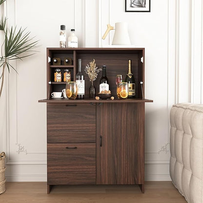 Foldable Desk Cabinet with Storage Drawers & Shelves, Multi-Functional Space-Saving Organizer for Home/Office/Dorm