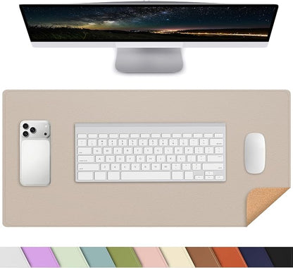 AFIING Desk Mat, Beige, 23.6" x 13.8", Desk Pad Protector | Dual-Sided Cork & PU Leather, Waterproof, Non-Slip for Mouse, Writing, Home Office, Study & Laptop