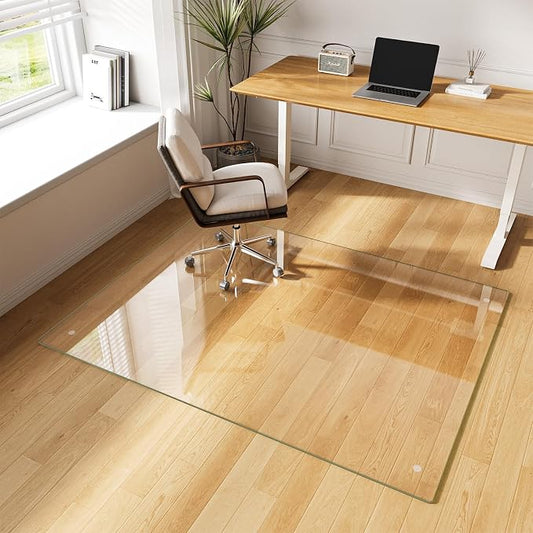 Glass Chair Mat 50" x 65" Heavy Duty Tempered Glass Office Chair Mat, Glass Floor Mat with Round Corner and Polished Edge for Smooth Glide, Office Chair Mat for Carpet, Hardwood Floor