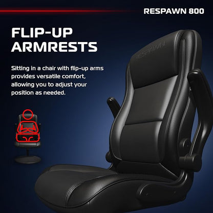 RESPAWN 800 Swivel Rocker Gaming Chair - Ergonomic Floor Gaming Seat with Lumbar Support, Flip Up Armrest, High Back, Pedestal Base, Comfortable No Wheels Console Video Game Rocker Chair - Black