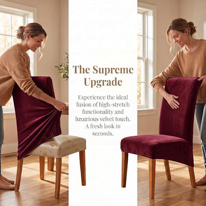 Deisy Dee Stretch XL/Oversized Extra Large Velvet Dining Room Chair Covers for Kitchen Dining，Removable Washable Chair Protectors Slipcovers (Burgandy, 2)
