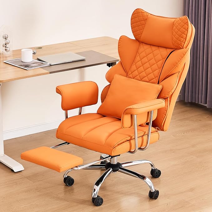 DYHOME 500 lbs Reclining Massage Office Chair with Foot Rest, Kneading Massage Home Office Chairs, High Back Office Desk Chair, Thicker Cushion, Big and Tall Ergonomic Chair for Heavy People, Orange