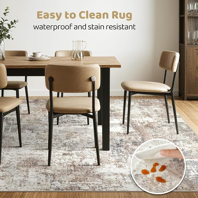 Square Rug 7x7 Living Room: Large Washable Abstract Modern Soft Area Rug Stain Resistant Indoor Floor Non-Slip Accent Carpet for Bedroom Nursery Playroom Dining Room Office Dorm Home Decor- Brown