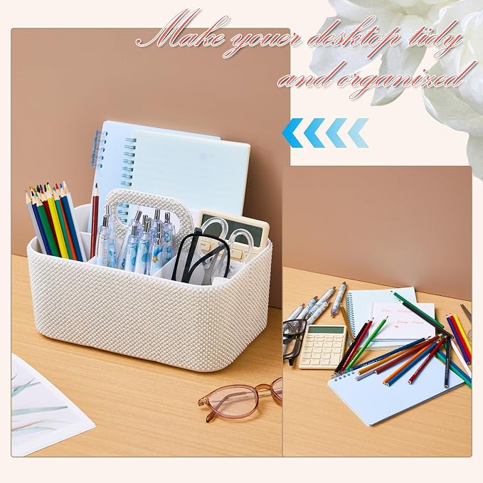 Marspark Bling Makeup Caddy Organizer with Handle, Sparkly Art Craft Holder, Glitter Bathroom Hair Caddy, Shimmer Pen Pencil Holder for Women Desk Organizer, Bling Gifts for Women(White,Pearl Diamond)