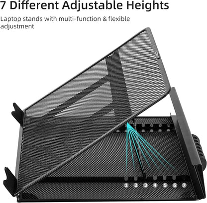DESIGNA Metal Mesh Ventilated Adjustable Laptop Stands Computer Notebook Holder Stand Riser Compatible with Apple MacBook Air Pro Dell XPS HP Samsung Lenovo More Laptops up to 19"- Black