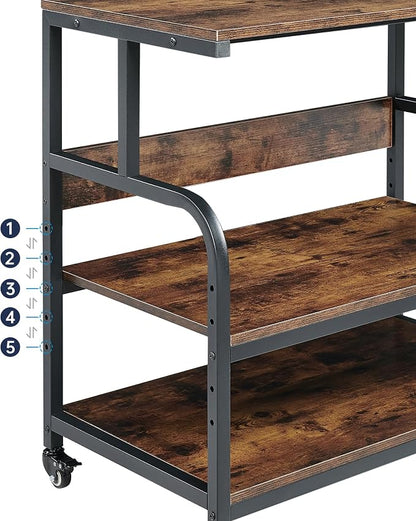 Fannova 32.3" Wide Extra Large Printer Stand, 3 Tier Printer Table with Adjustable Storage Shelf, Rolling Printer Cart with Industrial Wheels for Home Office, Rustic Brown