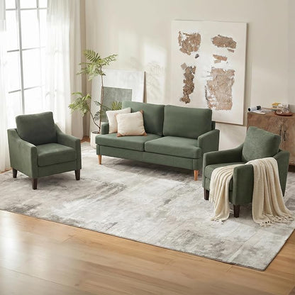 VKNOW Mid-Century Accent Chair, No Tools Assembly Required, Modern Upholstered Polyester Armchair for Living Room,Comfy Reading Accent Chairs with Wood Legs for Bedroom, Green
