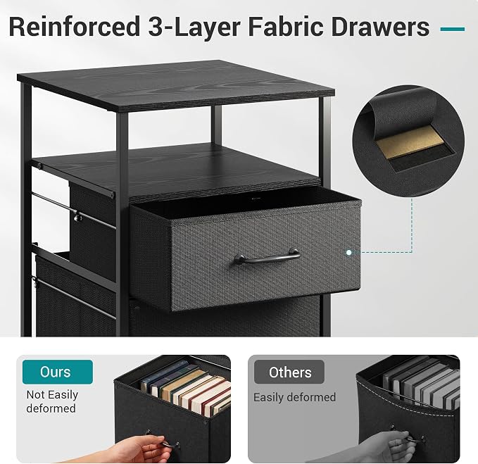 DEVAISE Mobile File Cabinet, Rolling Printer Stand with Open Storage Shelf, Fabric Vertical Filing Cabinet fits A4 or Letter Size for Home Office, Black