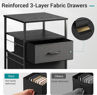 DEVAISE Mobile File Cabinet, Rolling Printer Stand with Open Storage Shelf, Fabric Vertical Filing Cabinet fits A4 or Letter Size for Home Office, Black