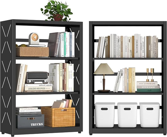 UNICOLY Bookshelves and Bookcases, 3 Tier Metal Bookshelf with Adjustable Shelves and Bookends, Open Shelf Bookcase, Display Shelves for Home Decor Bedroom, Living Room, Home Office, Black