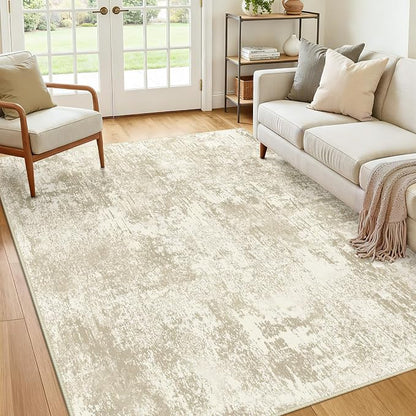 RELEANY Washable Area Rugs 5'x7' Non-Slip Modern Abstract Soft for Living Room Entryway Bedroom Kitchen, Print Pattern, Beige Cream Brown