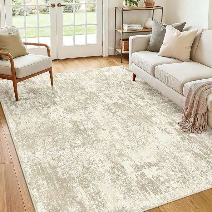 RELEANY Washable Area Rugs 8'x10' Non-Slip Modern Abstract Soft for Living Room Entryway Bedroom Kitchen, Print Pattern, Beige Cream Brown