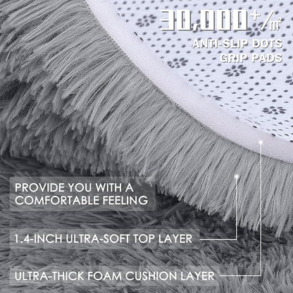 OLANLY 2x2 Machine Washable Small Rug, Soft Fluffy Shaggy Throw Rug for Bedroom, Entryway, Indoor Floor Carpet for Kids, Nursery, Home Decor, Light Grey