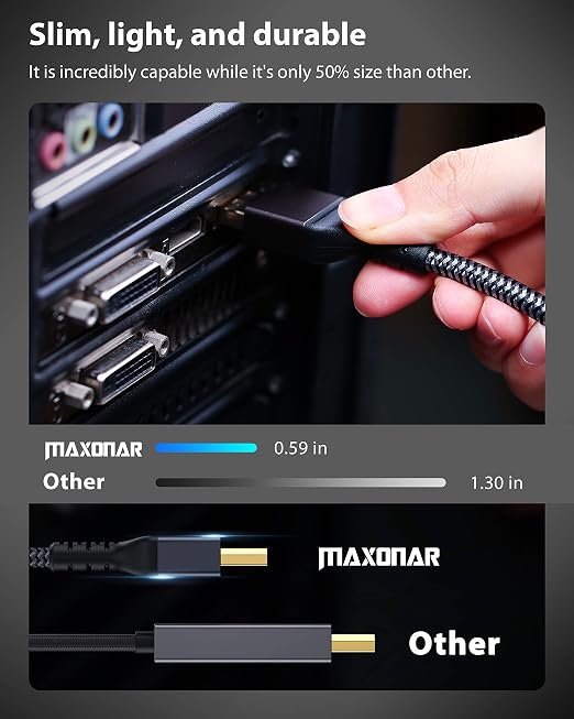 Maxonar 8K DisplayPort Cable 1.4, 2M (8K@60Hz, 4K@240Hz, 2K@144Hz) HBR3 High Speed DP to DP for PC, Laptop, TV Gaming Monitor - 2 Packs