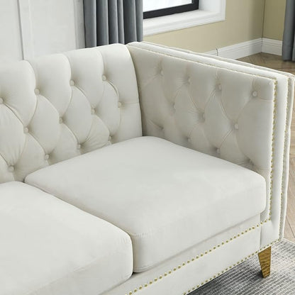 mikibama 58" Velvet Loveseat Sofa Couch for Living Room,Button Tufted 2 Seater Couches with Nailhead Trims,Modern Upholstered 2-seat Sofas with Golden Metal Legs for Bedrooom,Office