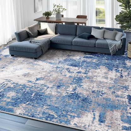 RELEANY Washable Area Rugs 5'x8' Non-Slip Modern Abstract Soft for Living Room Entryway Bedroom Kitchen, Print Pattern, Blue Grey Navy Gray