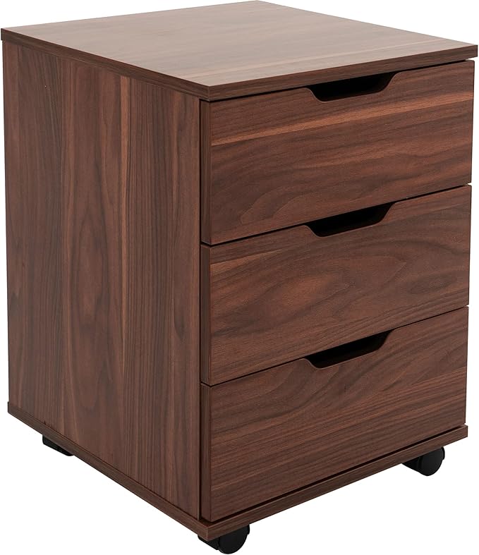 Farini 3-Drawer Vertical Filing Cabinet Rolling Wood Mobile File Cabinets Under Desk for Home Office with Casters,Brown,Fully-Assembled