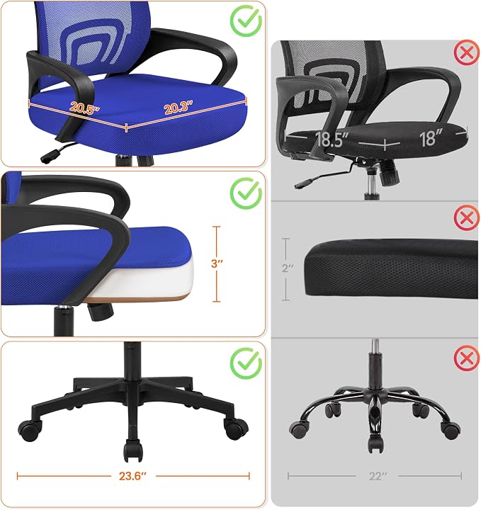 Topeakmart Executive Desk Chair Ergonomic Mesh Back Office Chair Adjustable Work Chair with Lumbar Support and Swivel Rolling Wheels for Home Office Study, Blue