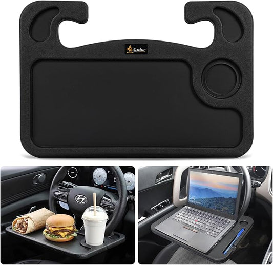 EcoNour Steering Wheel Desk for Hyundai Elantra 2011-2024 2025 2026 2-in-1 Car Tray Table Laptop Car Mount with Pen Holder Food Tray for Eating with Drinks Holder Multipurpose Travel Car Accessories