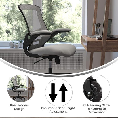 Flash Furniture Kelista Mid-Back Dark Gray Mesh Swivel Ergonomic Task Office Chair with Flip-Up Arms and Transparent Roller Wheels