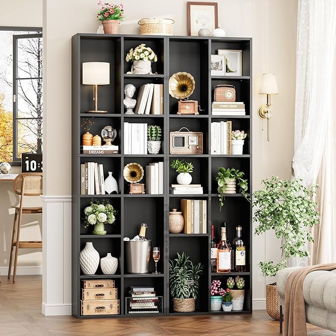 FOTOSOK 71'' Tall Bookshelf Set of 2, 7 Tier Large Black Bookshelf with Adjustable Shelves, Wide Bookcases and Bookshelf, DVD/CD Media Tower Storage, Cube Book Shelf Display Shelf Cabinet, Black