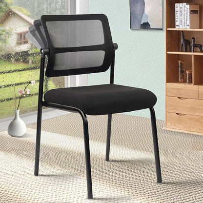 CLATINA Stackable Mesh Office Chair with Wheels Armless Guest Waiting Stacking Chair with Ergonomic Lumbar Support, for Conference, Lobby, School, Reception, Black