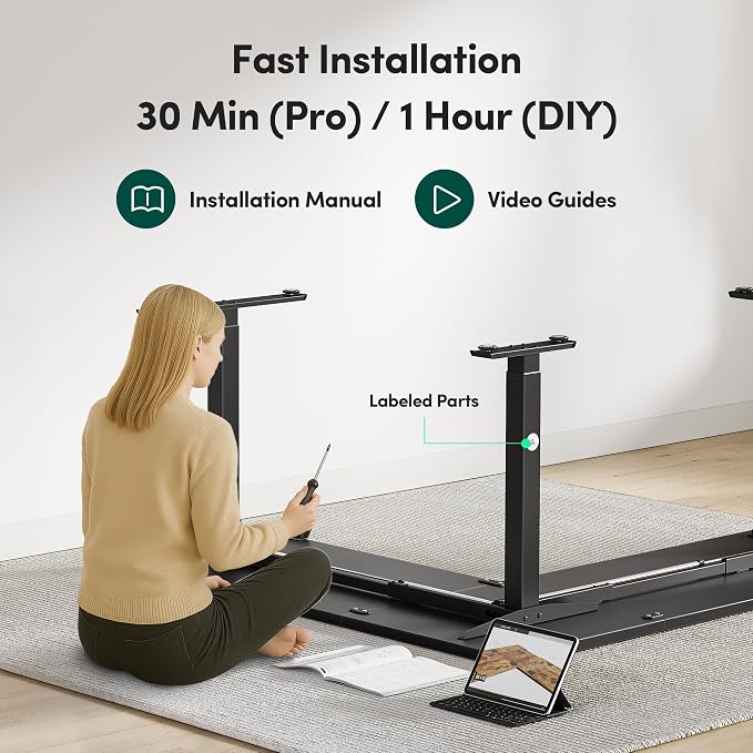 BANTI L-Shaped Standing Desk - 75 x 63 Inch Adjustable Corner Standing Desk with Charging Station - L Shape Sit Stand Table with Memory Controller, Splice Board for Home Office, Black