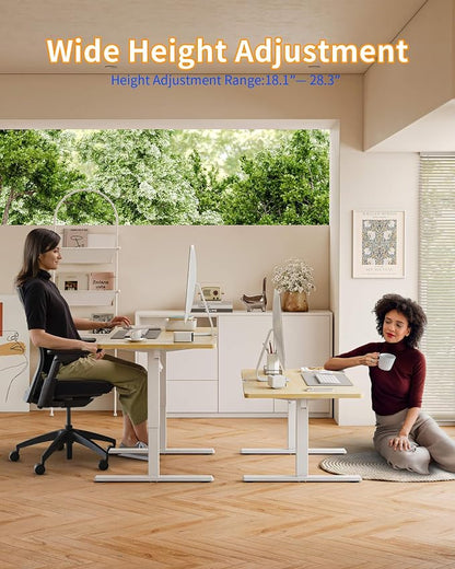 YIHAYO One-Piece Low Height Adjustable Desk, Lifts 18.1-28.3 Inches, Electric Standing Desk for Short People, 48 x 24 Inches Computer Table with Splice Board for Home Office, Natural
