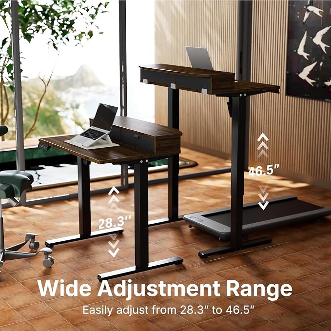 HUANUO 32 x 21 Standing Desk with 2 Drawers, C-Clamp Compatible, Walnut