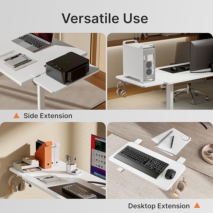 PEGZONE Desk Extender Tray, 24" x 12", with Laptop Holder, Medium, White | Desk Extension, Clamp on Desk Shelf, Clamp On Keyboard Tray for Office and Home, Workstation Organizer