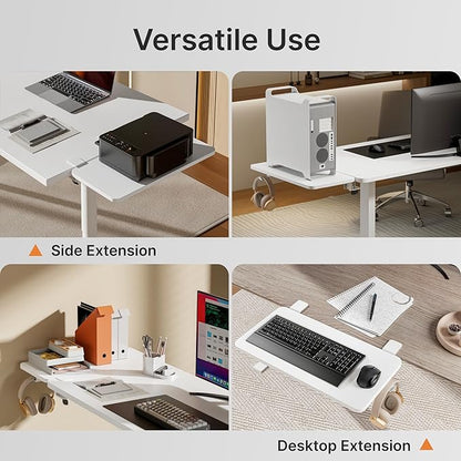 PEGZONE Desk Extender Tray, 24" x 12", with Laptop Holder, Medium, White | Desk Extension, Clamp on Desk Shelf, Clamp On Keyboard Tray for Office and Home, Workstation Organizer