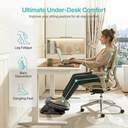 PEGZONE Under Desk Footrest, Adjustable Foot Rest with Height and Degree Angle,Ergonomic Desk Foot Rest with Massage Texture, Plastic Foot and Leg Rest for Home & Office